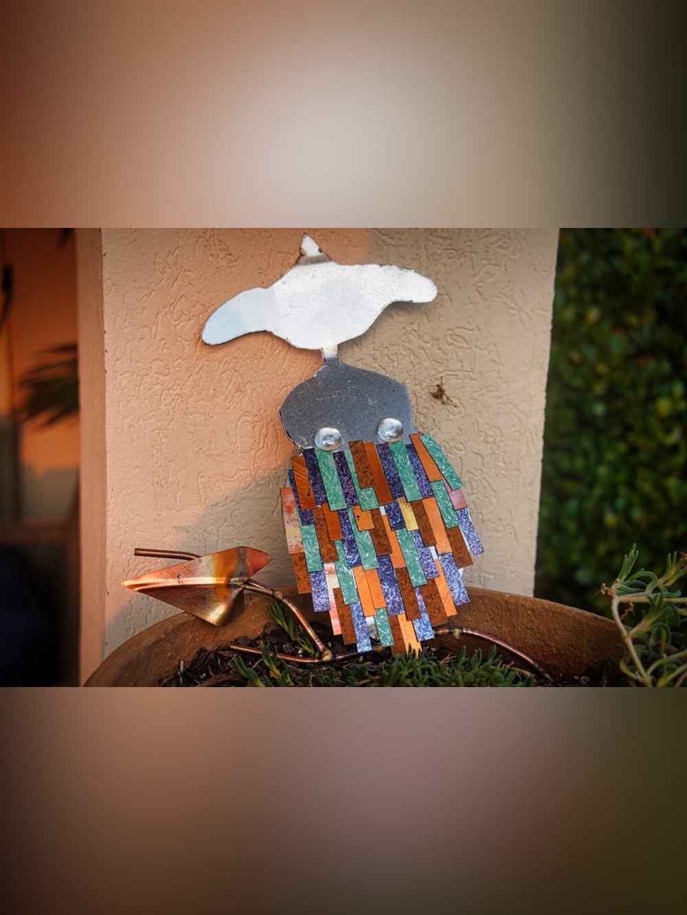 Metal Owl Garden Art – For Parts / As Is – Colorful Scrap Metal Bird Sculpture - Picture 1 of 6